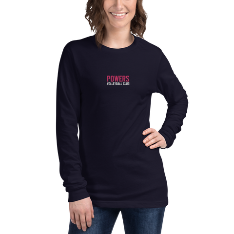 Custom Jones 7154 Embroidered Pink/White on Navy Unisex Long Sleeve Tee