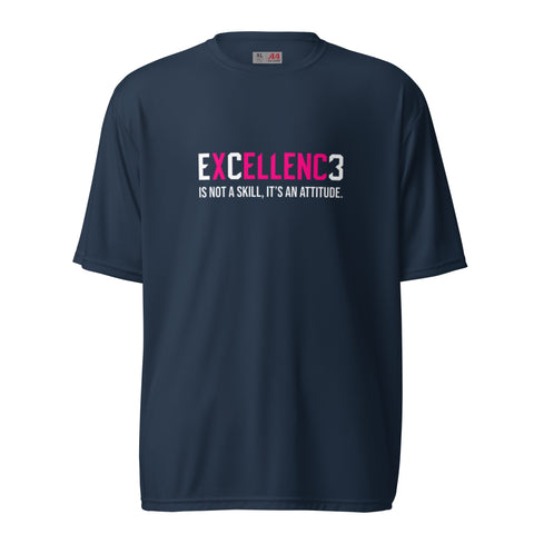 EC Excellence Attitude Pink/White on Navy Unisex performance crew neck t-shirt