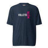 EC BE ALL IN. Volleyball Pink/White on Navy Unisex performance crew neck t-shirt