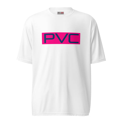 24 PVC Pink/Blue on White Unisex performance crew neck t-shirt