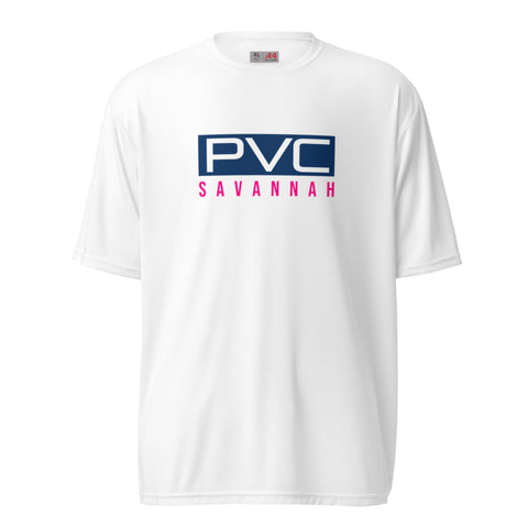 24 PVC SAV Rec Blue/Pink on White Unisex performance crew neck t-shirt