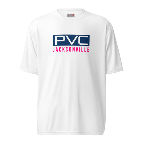 24 PVC JAX Rec Blue/Pink on White Unisex performance crew neck t-shirt