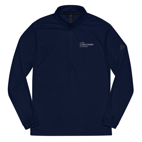 The Discovery School Adult Adidas Quarter zip pullover - White Embroidery on Collegiate Blue or Black Heather