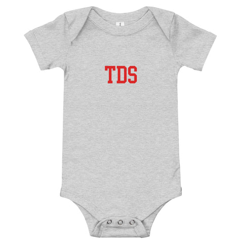 TDS Baby short sleeve one piece - Red Print on Athletic Heather or White
