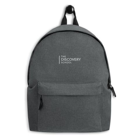 The Discovery School Embroidered Backpack - White Embroidery on Grey Marl