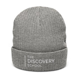 The Discovery School Adult Ribbed knit beanie - White Embroidery on Navy or Light Grey Melange