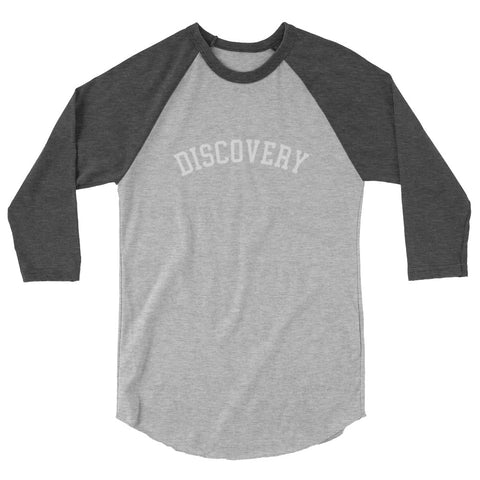 DISCOVERY "Collegiate" Adult 3/4 sleeve raglan shirt - White Print on Heather Grey/Heather Charcoal
