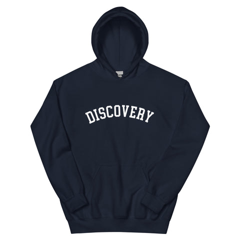 DISCOVERY "Collegiate" Adult Unisex Hoodie - White Print on Navy