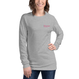 The Discovery School Adult Unisex Long Sleeve Tee - Blue/Red Print on Athletic Heather or White
