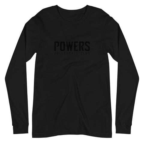 Black POWERS VOLLEYBALL CLUB Unisex Long Sleeve Tee.