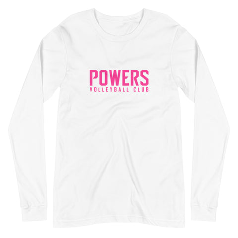 Pink POWERS VOLLEYBALL CLUB Unisex Long Sleeve Tee.