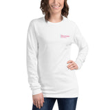 The Discovery School Adult Unisex Long Sleeve Tee - Blue/Red Print on Athletic Heather or White
