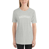 DISCOVERY "Collegiate" Adult Unisex t-shirt - White Print on Navy or Athletic Heather