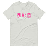 POWERS VOLLEYBALL CLUB Unisex t-shirt Pink on shades of Grey