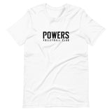 Black POWERS VOLLEYBALL CLUB Unisex t-shirt.