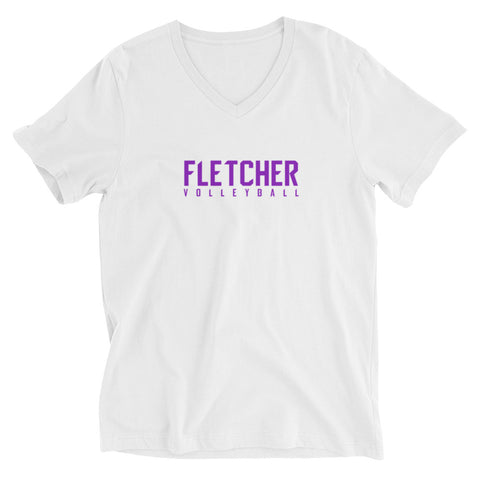 FHS Volleyball Unisex Short Sleeve V-Neck T-Shirt purple on white