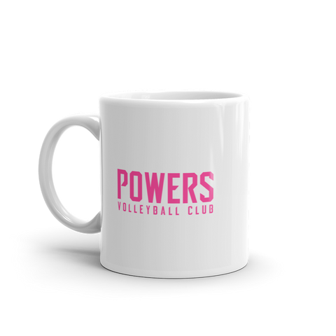 Pink POWERS VOLLEYBALL CLUB White glossy mug.