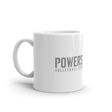 Gray POWERS VOLLEYBALL CLUB White glossy mug.