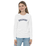DISCOVERY "Collegiate" Youth long sleeve tee - Navy Print on Athletic Heather or White