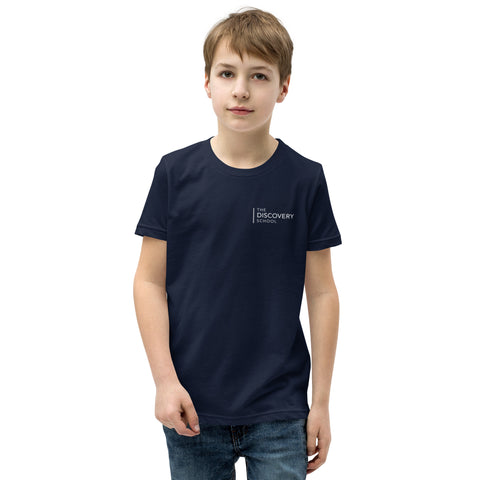 The Discovery School Youth Short Sleeve T-Shirt - White Print on Navy or Athletic Heather